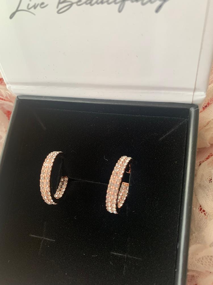 Customer photo review of Grace 18k White Gold Plated 19mm Hoop Earrings with Swarovski Crystals