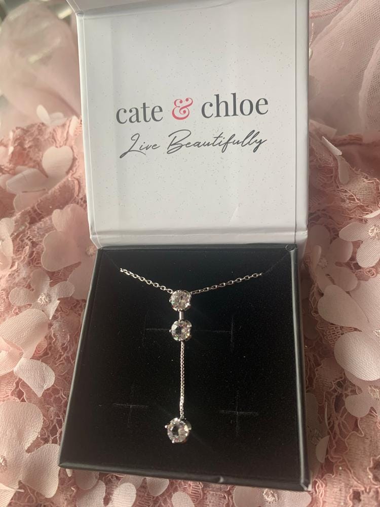 Customer photo review of Sloane 18k White Gold Plated Drop Necklace with Swarovski Crystals