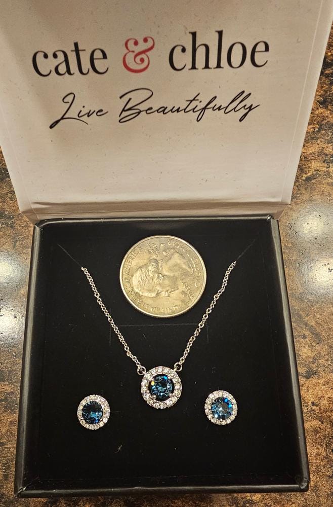 Customer photo review of Royal Birthstone 18k White Gold Plated Halo Stud Earrings with Round Cut Swarovski Crystals