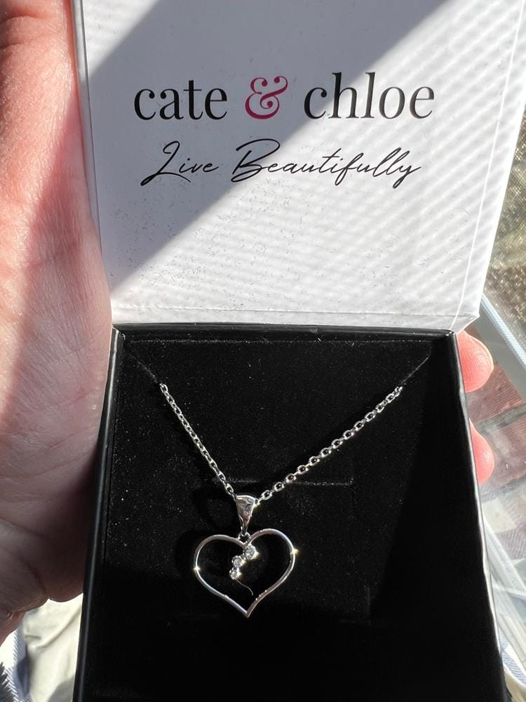 Customer photo review of Valentina 18k White Gold Plated Silver Heart Necklace with Swarovski Crystals