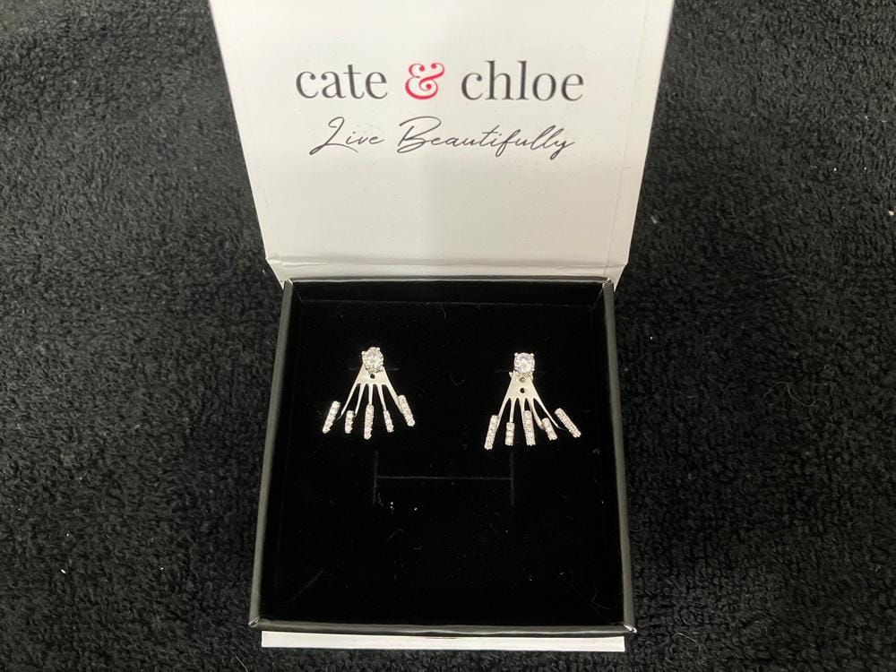 Customer photo review of Angelina 18k White Gold Plated Stud Earrings Drop Claw Design with Simulated Diamond Crystals