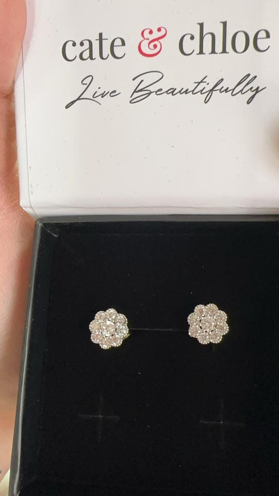 Customer photo review of Alyssa 18k White Gold Plated Flower Stud Earrings with Simulated Diamond Crystals