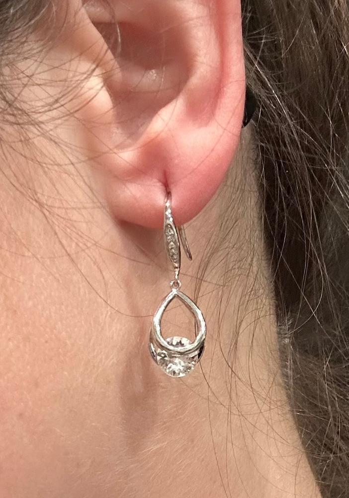 Customer photo review of Brenda 18k White Gold Plated Drop Earrings with Swarovski Crystals