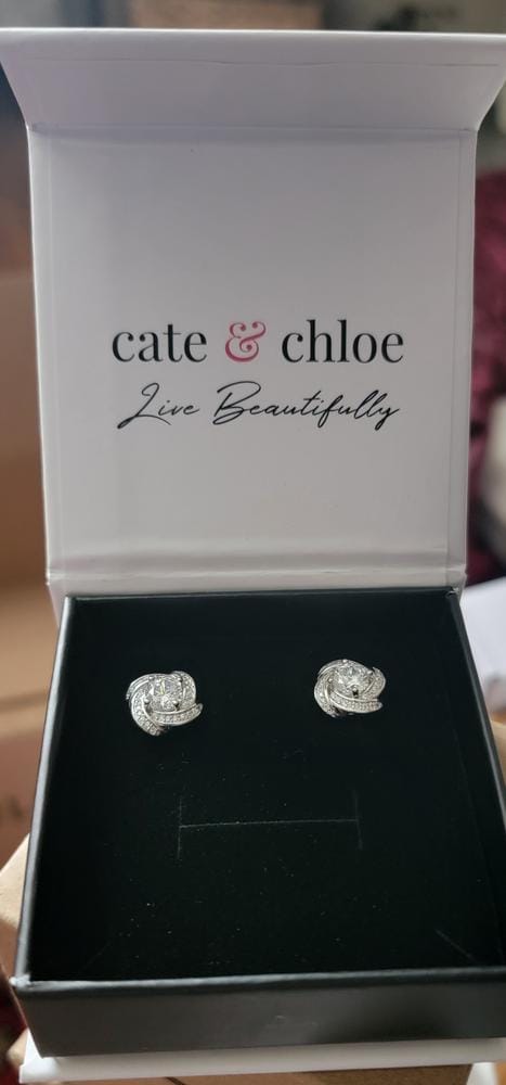 Customer photo review of Eloise 18k White Gold Plated Stud Earrings with Solitaire Round Cut Swarovski Crystal