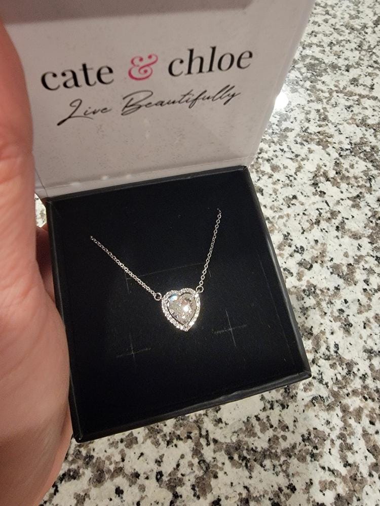 Customer photo review of Tara 18k White Gold Plated Halo Heart Pendant Necklace with Swarovski Crystals