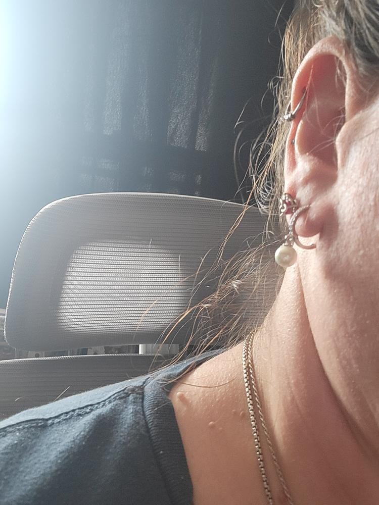 Customer photo review of Nyla, Daphne, Aspen 18k White Gold Plated Earrings for Women (3 Pair Set)