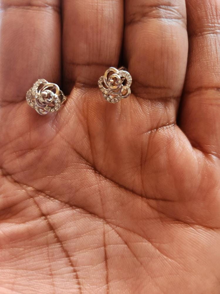 Customer photo review of Briella 18k White Gold Plated Silver Flower Stud Earrings with Swarovski Crystals