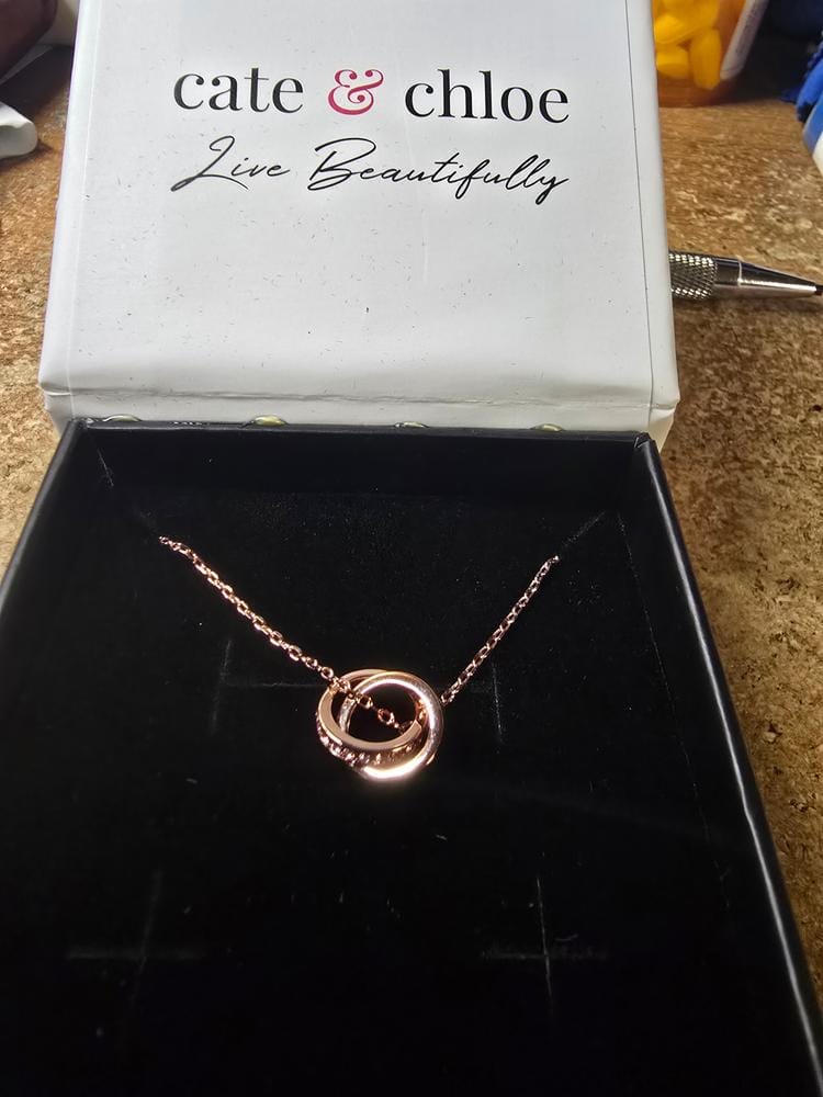 Customer photo review of Rosie 18k Rose Gold Plated Pendant Necklace with Pink Swarovski Crystals