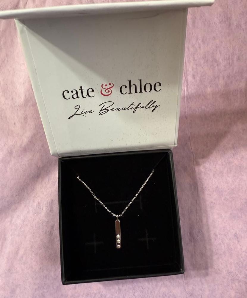 Customer photo review of Tessa 18k White Gold Plated Bar Necklace with Swarovski Crystals