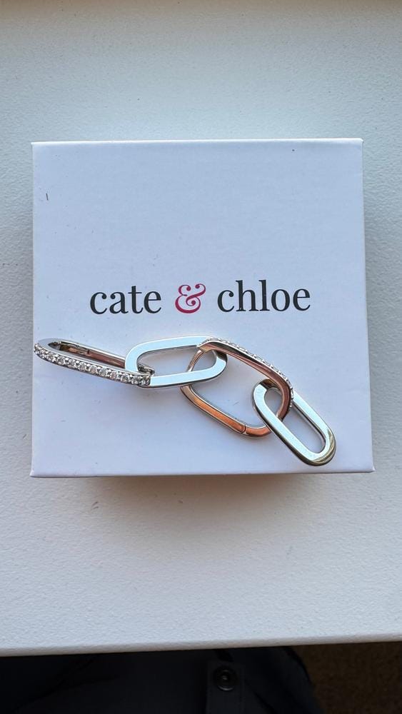 Customer photo review of Remington 18k White Gold Plated Dangle Chain Link Earrings with Swarovski Crystals
