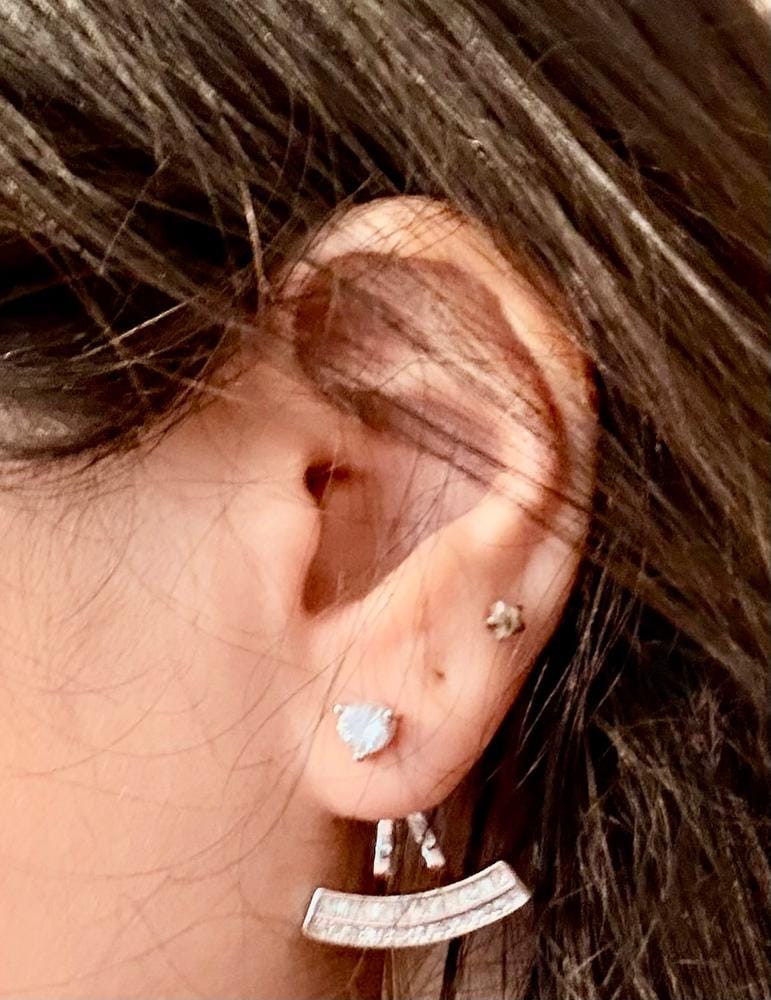 Customer photo review of Aria 18k White Gold Plated Silver Drop Earrings with Simulated Diamond Crystals — Final Sale