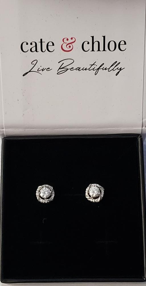 Customer photo review of Moissanite by Cate & Chloe Jemma 18k Gold Plated 925 Sterling Silver Stud Earrings 1.12tcw