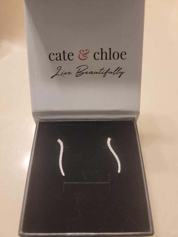 Customer photo review of Isabella 18k White Gold Plated Sterling Silver Ear Climber Earrings with Simulated Diamond Crystals