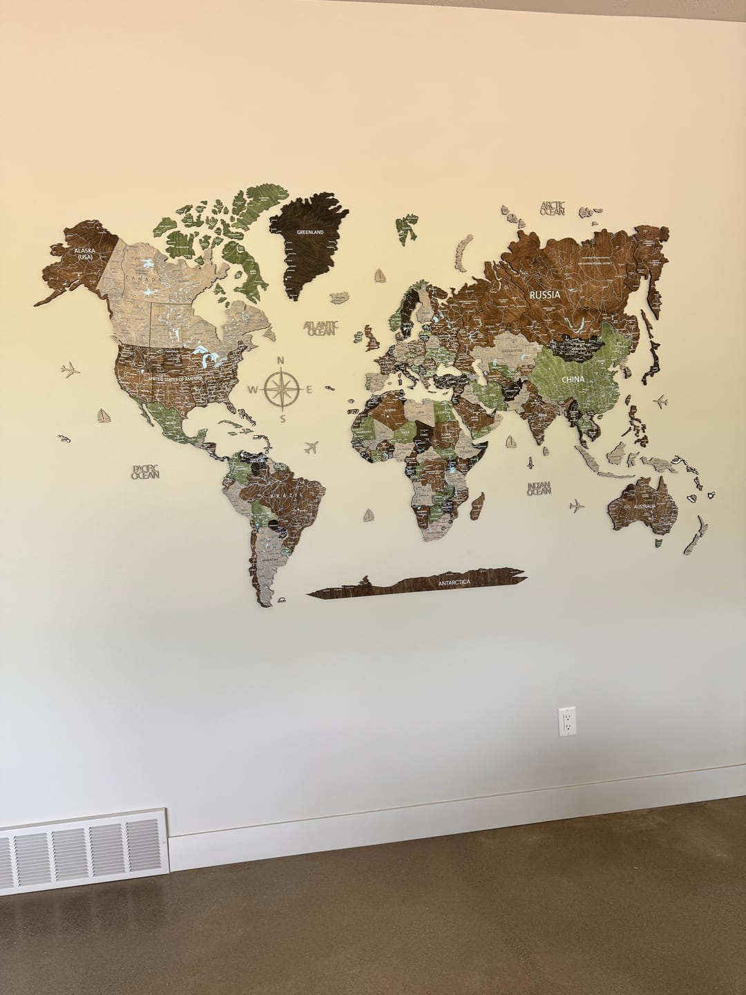 Customer photo review of Wood World Map -Rustic