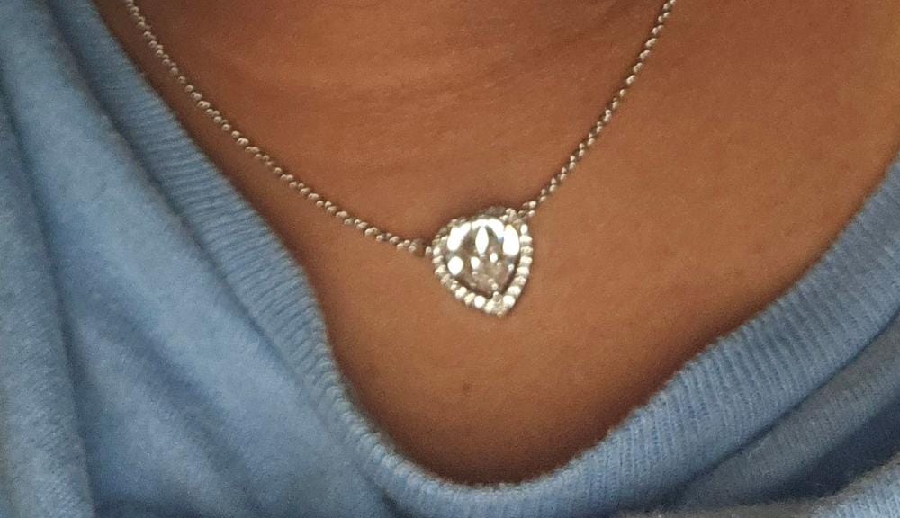 Customer photo review of Tara 18k White Gold Plated Halo Heart Pendant Necklace with Swarovski Crystals