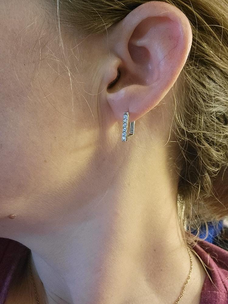 Customer photo review of Sydney 18k White Gold Plated 14mm Square Hoop Earrings with Swarovski Crystals