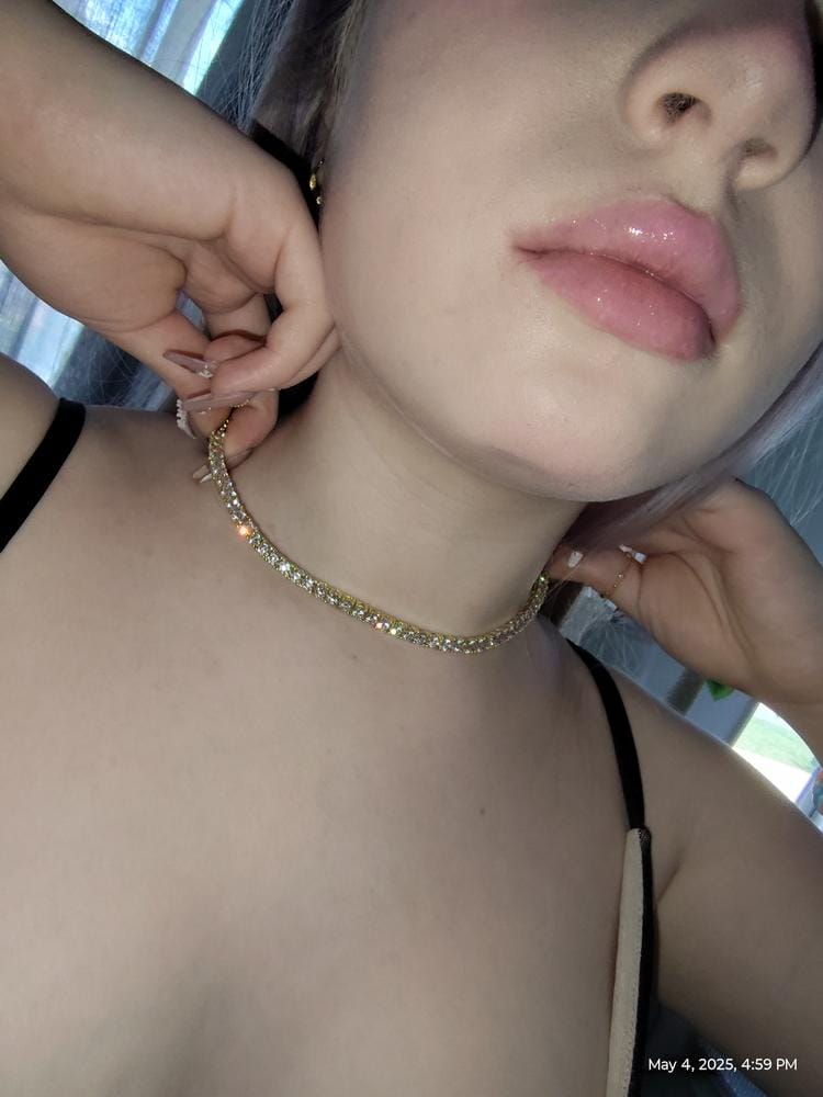 Customer photo review of Olivia 18k White Gold Plated Tennis Necklace with Simulated Diamond Crystals