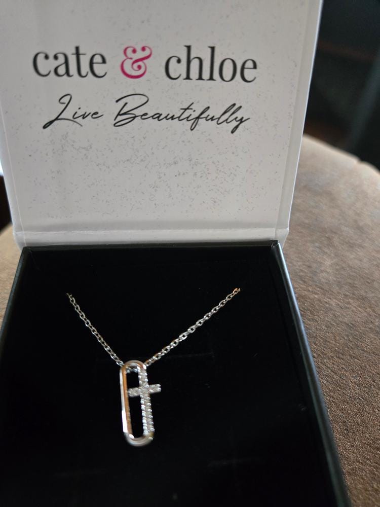Customer photo review of Lona 18k White Gold Plated Silver Cross Necklace with Swarovski Crystals
