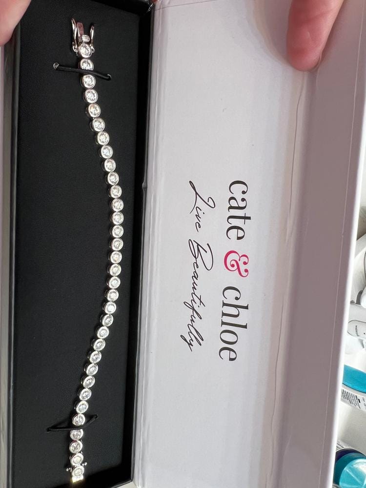 Customer photo review of Joelle 18k White Gold Plated Tennis Bracelet with Simulated Diamond Crystals