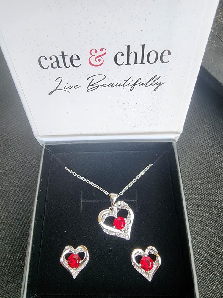 Customer photo review of Forever Birthstone 18k White Gold Plated Double Heart Necklace with Swarovski Crystals