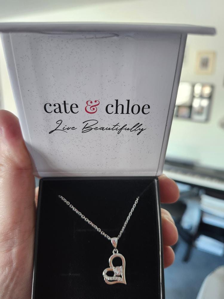 Customer photo review of Kara 18k White Gold Plated Silver Heart Necklace with Swarovski Crystals