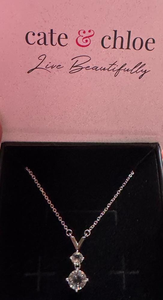 Customer photo review of Andy 18k White Gold Plated 2-Stone Pendant Necklace with Swarovski Crystals