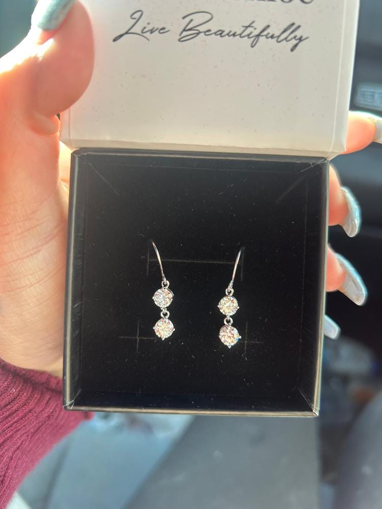Customer photo review of Moissanite by Cate & Chloe Talia 18k Gold Plated 925 Sterling Silver Dangle Earrings 2.0tcw
