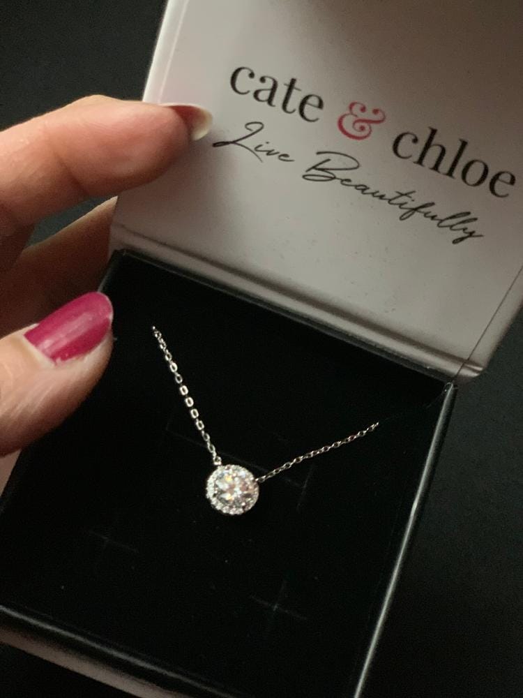 Customer photo review of Moissanite by Cate & Chloe Sutton 18k Gold Plated 925 Sterling Silver Necklace 1.1tcw