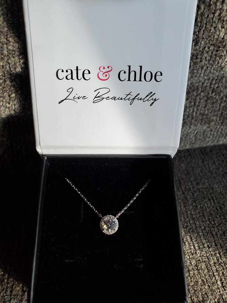 Customer photo review of Moissanite by Cate & Chloe Sutton 18k Gold Plated 925 Sterling Silver Necklace 1.1tcw