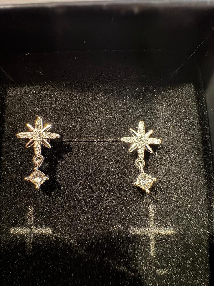 Customer photo review of Harlow 18k White Gold Plated Silver Stud Drop Earrings with Swarovski Crystals