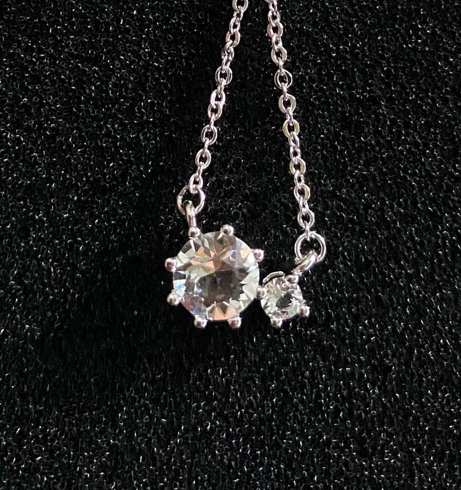Customer photo review of Emma 18k White Gold Plated 2-Stone Pendant Necklace with  Swarovski Crystals