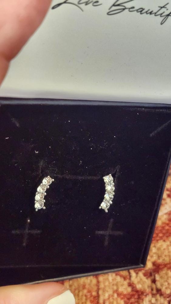 Customer photo review of Aubree 18k White Gold Plated Drop Stud Earrings with Swarovski Crystals