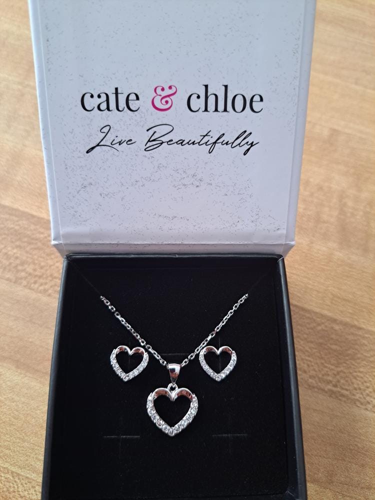 Customer photo review of Chelsea 18k White Gold Plated Silver Heart Necklace and Earring Set with Swarovski Crystals