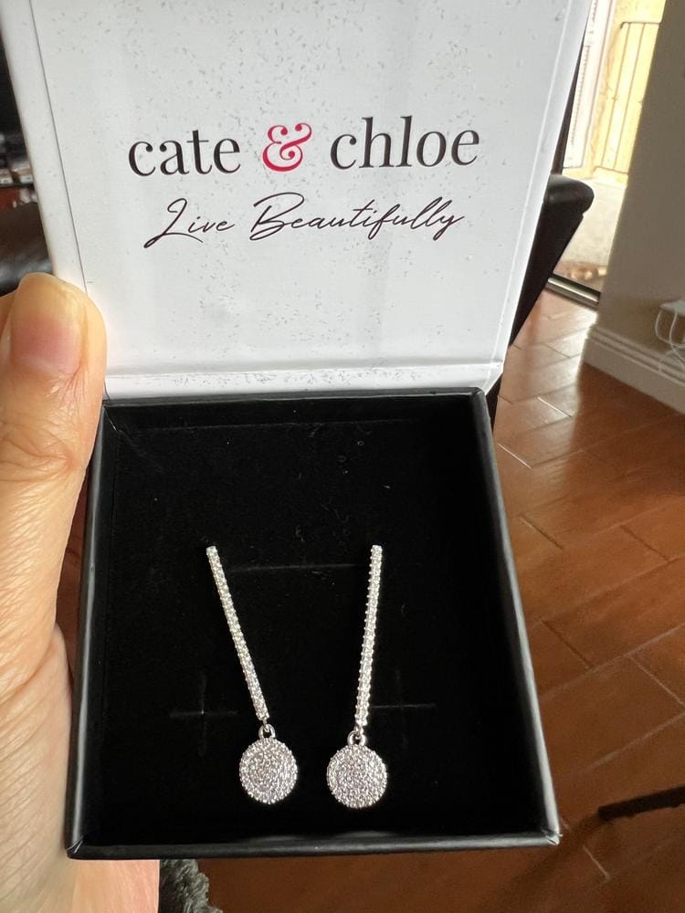 Customer photo review of Hazel 18k White Gold Plated Silver Drop Dangle Earrings with Simulated Diamond Crystals - Final Sale
