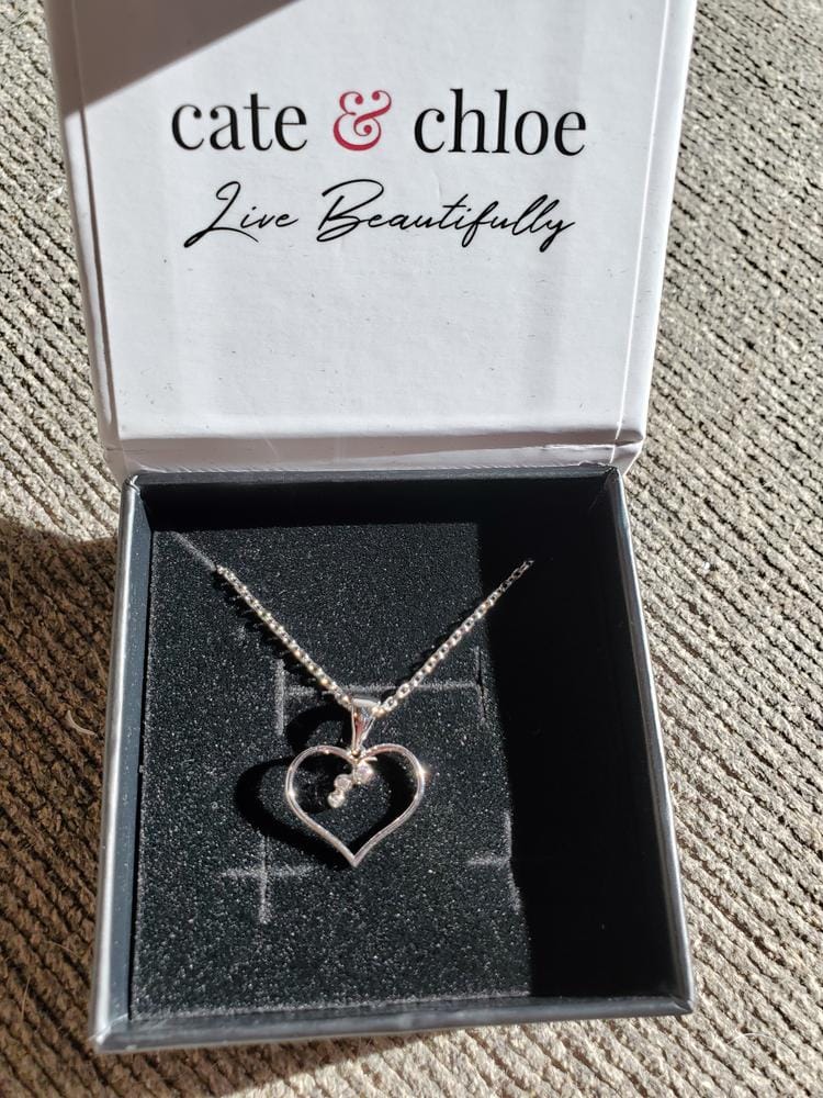 Customer photo review of Valentina 18k White Gold Plated Silver Heart Necklace with Swarovski Crystals