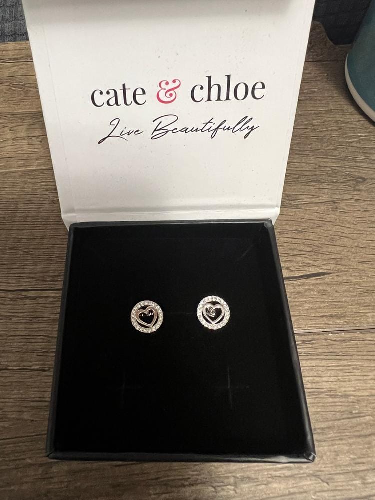 Customer photo review of Khaleesi 18k White Gold Plated Silver Heart Stud Earrings with Swarovski Crystals