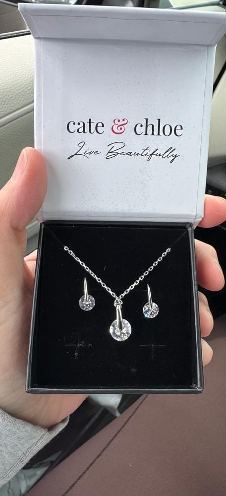 Customer photo review of McKayla 18k White Gold Plated Drop Earrings with Swarovski Crystals