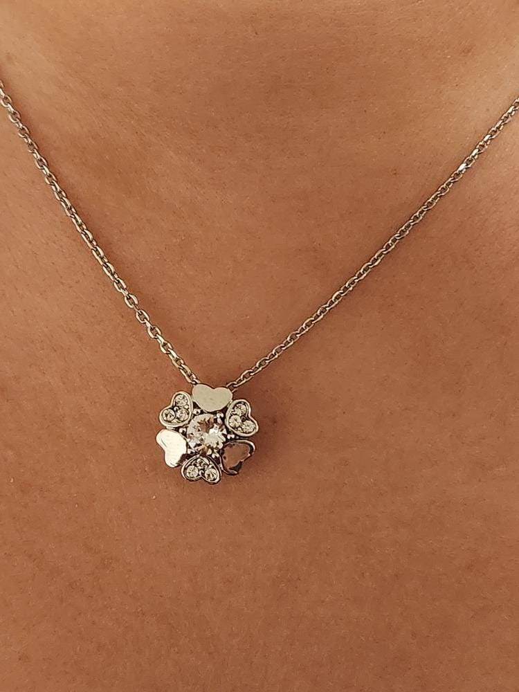 Customer photo review of Khloe 18k White Gold Plated Flower Heart Necklace with Crystals