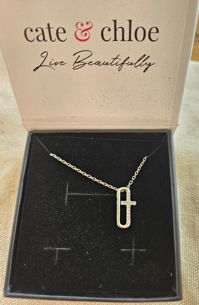 Customer photo review of Lona 18k White Gold Plated Silver Cross Necklace with Swarovski Crystals