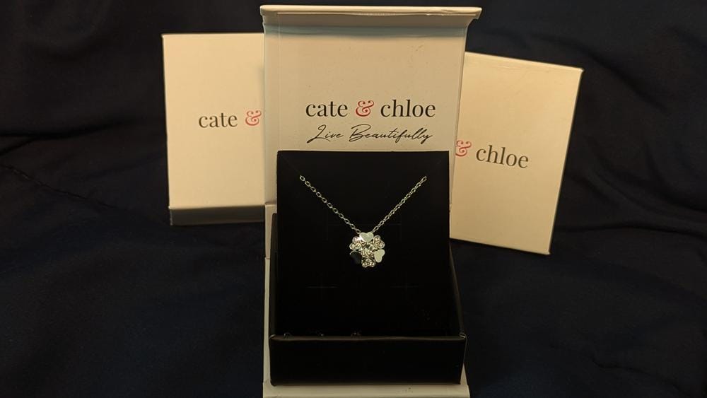 Customer photo review of Khloe 18k White Gold Plated Flower Heart Necklace with Crystals