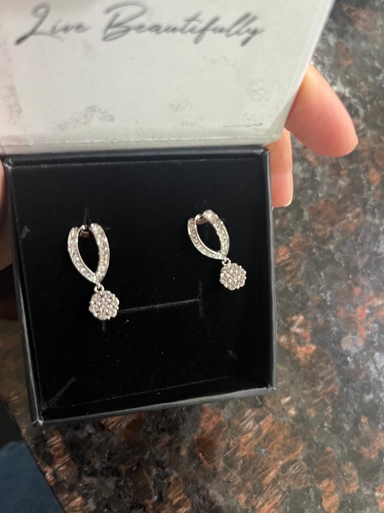 Customer photo review of Megan 18k White Gold Plated Diamond Dangle Stud Earrings with Swarovski Crystals - Final Sale