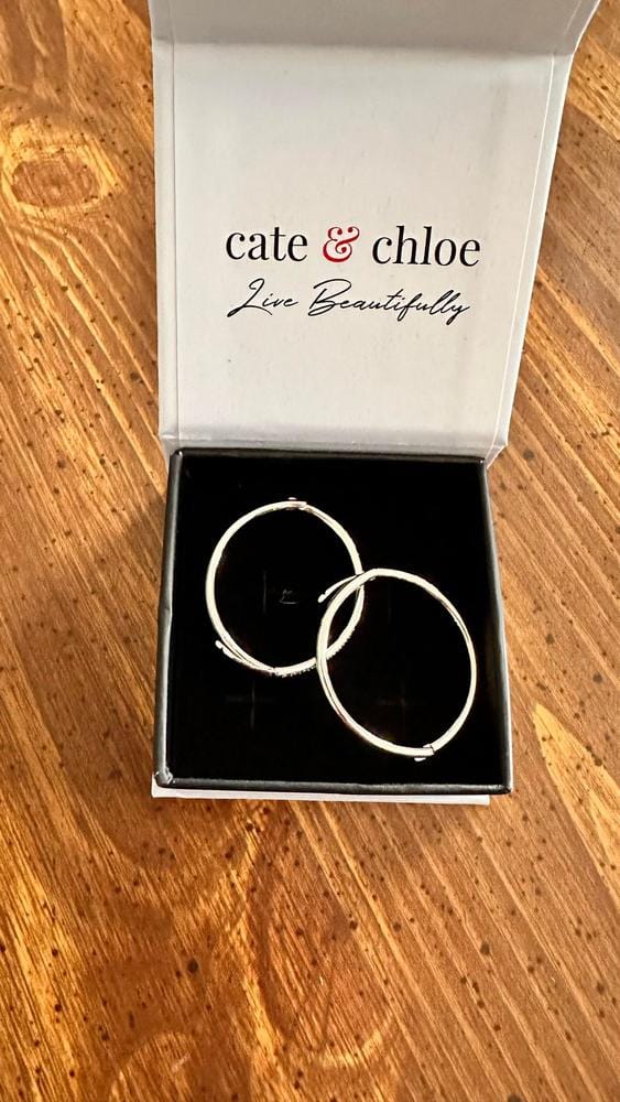 Customer photo review of Leslie 18k White Gold Plated 14mm-40mm Hoop Earrings with Swarovski Crystals