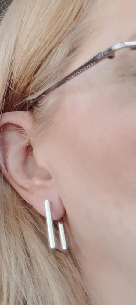 Customer photo review of Annalise 18k White Gold Plated 24mm Silver Square  Hoop Earrings