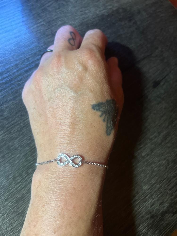 Customer photo review of Morgan 18k White Gold Plated Infinity Bracelet with Swarovski Crystals