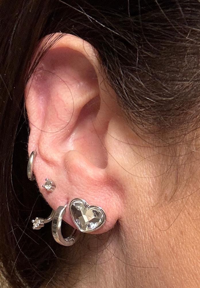 Customer photo review of Violet 18k White Gold Plated Heart Stud Earrings with Swarovski Crystals - Final Sale