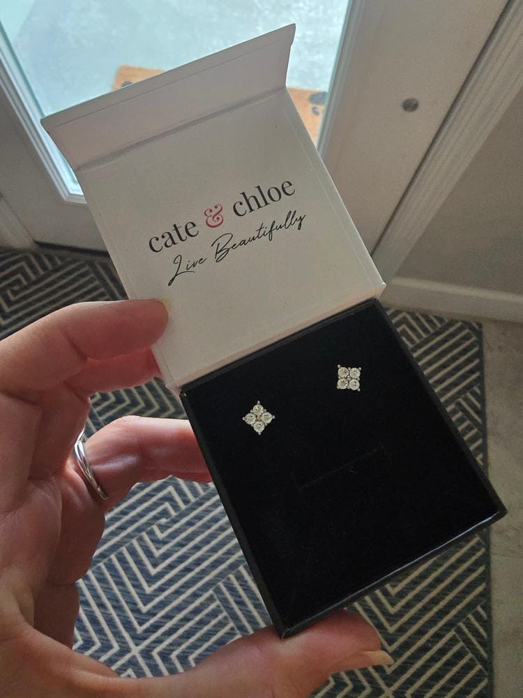 Customer photo review of Rae 18k White Gold Stud Earrings with Swarovski Crystals