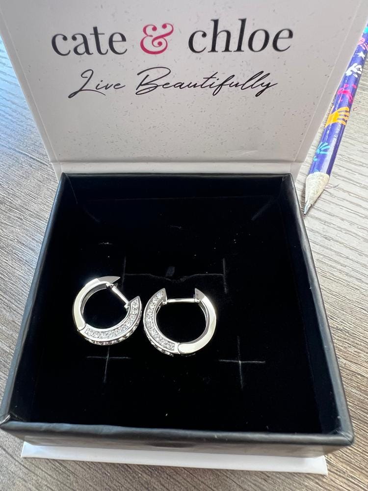Customer photo review of Viviana 18k White Gold Plated 17mm Hoop Earrings with Swarovski Crystals