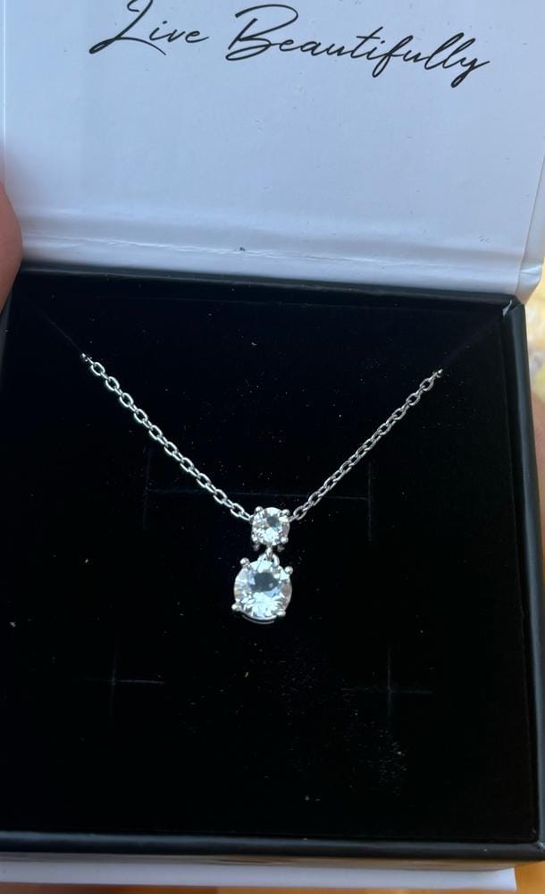 Customer photo review of Jasmine 18k White Gold Plated Drop Necklace with Swarovski Crystals