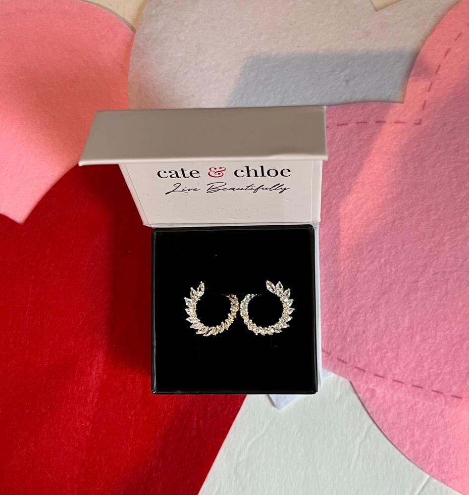 Customer photo review of Adelyn 18k Gold Plated Sideways Hoop Earrings with Simulated Diamond Crystals — Final Sale