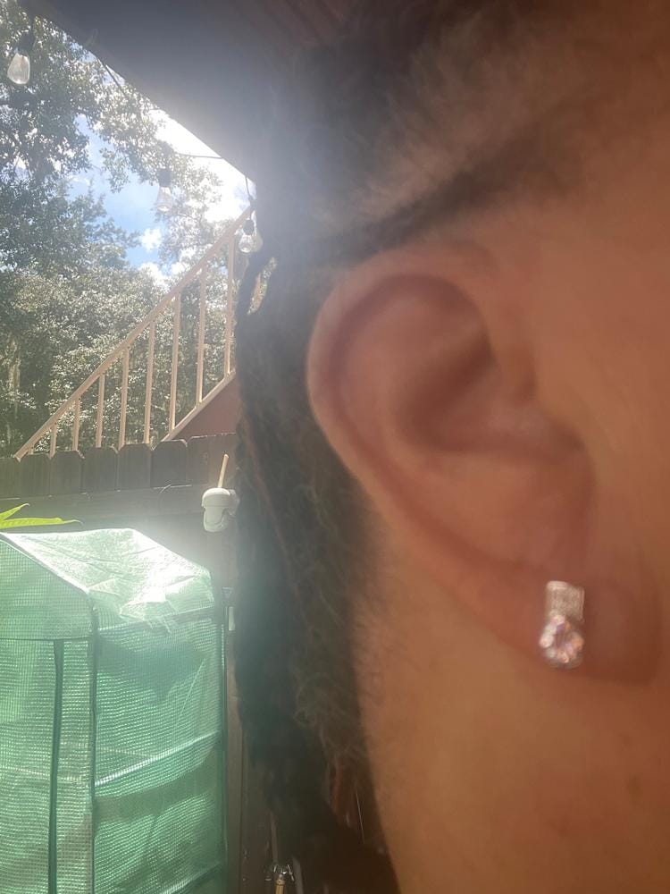 Customer photo review of Laya 18k White Gold Plated Stud Earrings with Swarovski Crystals — Final Sale